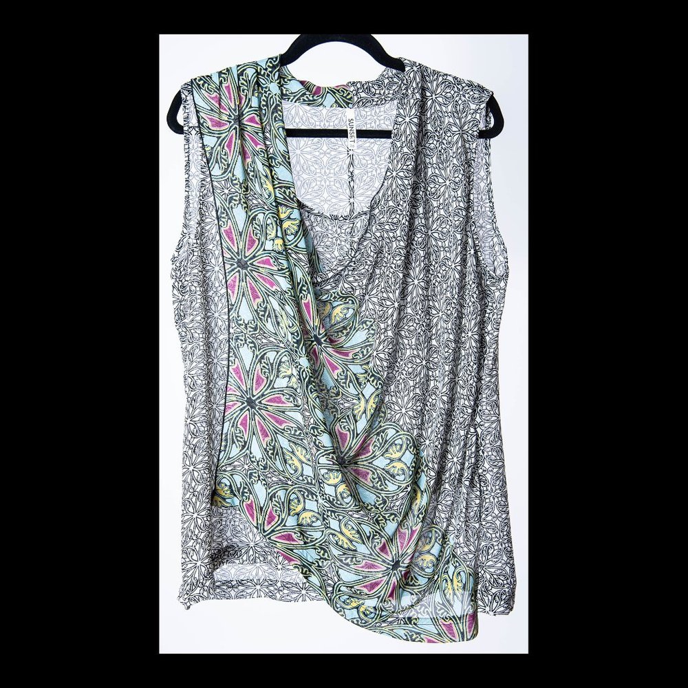 Sunset Rd Womens Multicolor Floral Sleeveless Layered Tunic Top XL EUC